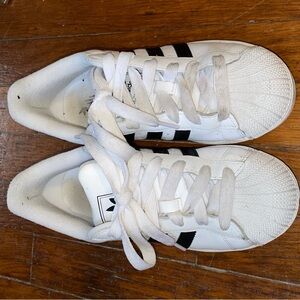 Adidas Kids White and Black Shell Toe Sneakers